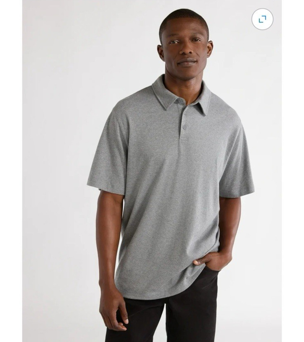 Free Assembly Luxe Everyday Polo Shirt Men's Medium Heather Grey Short Sleeve